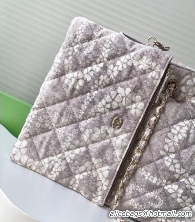 Big Discount Chanel Printed Denim Shopping Bag AS5429 Grey/White 2025