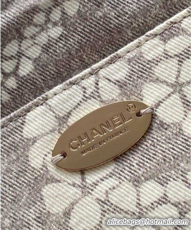 Big Discount Chanel Printed Denim Shopping Bag AS5429 Grey/White 2025