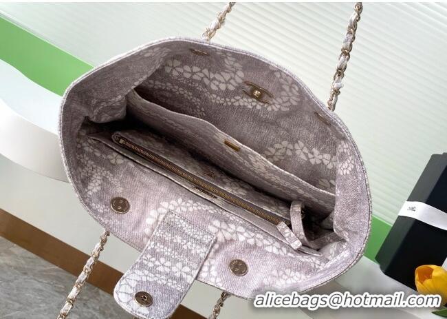Big Discount Chanel Printed Denim Shopping Bag AS5429 Grey/White 2025