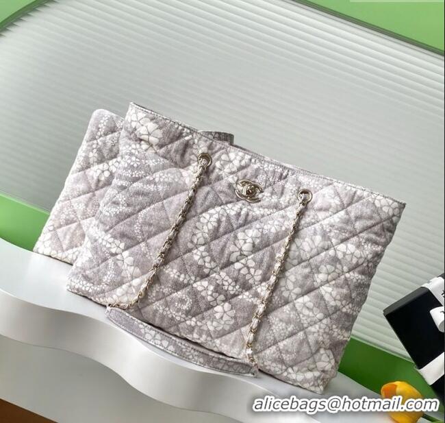 Big Discount Chanel Printed Denim Shopping Bag AS5429 Grey/White 2025