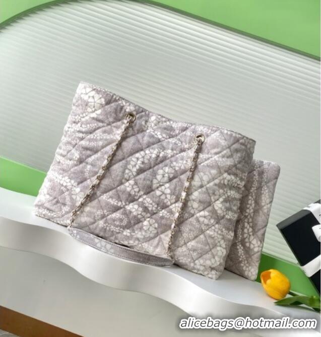 Big Discount Chanel Printed Denim Shopping Bag AS5429 Grey/White 2025