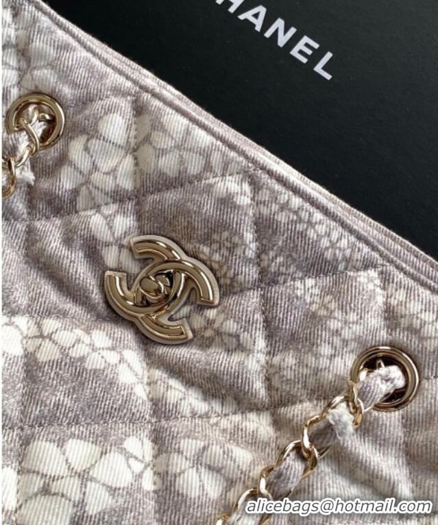 Big Discount Chanel Printed Denim Shopping Bag AS5429 Grey/White 2025