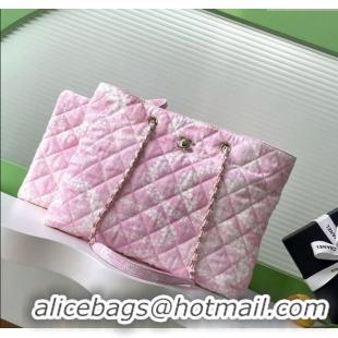 Low Cost Chanel Printed Denim Shopping Bag AS5429 Pink/White 2025