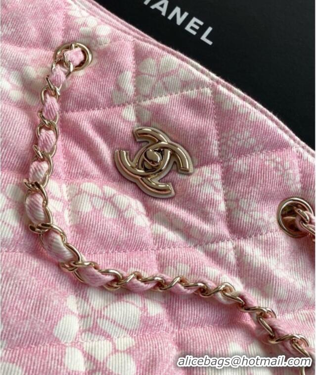 Low Cost Chanel Printed Denim Shopping Bag AS5429 Pink/White 2025
