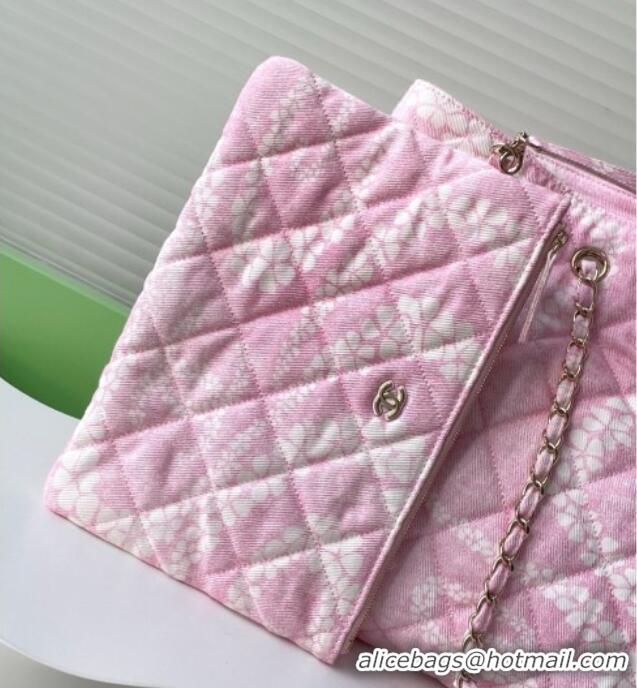 Low Cost Chanel Printed Denim Shopping Bag AS5429 Pink/White 2025