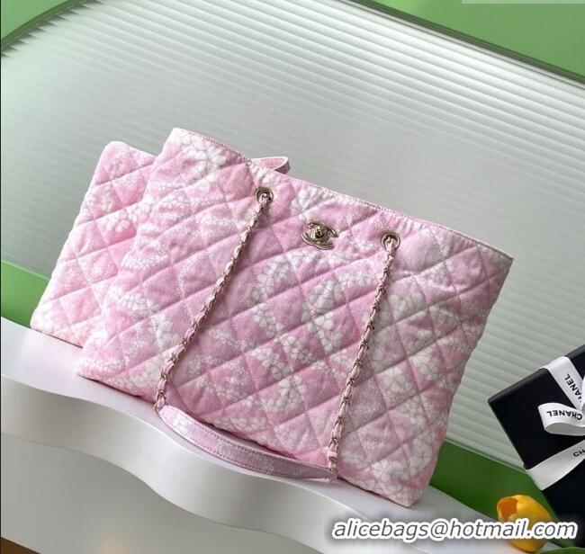 Low Cost Chanel Printed Denim Shopping Bag AS5429 Pink/White 2025