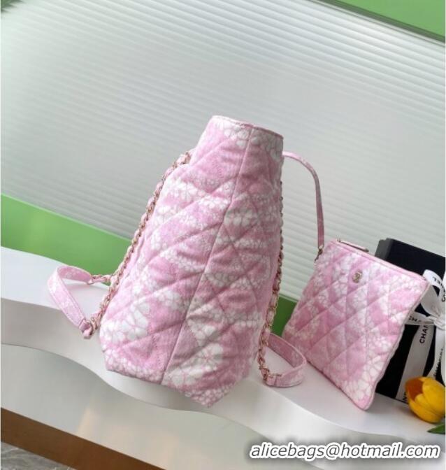 Low Cost Chanel Printed Denim Shopping Bag AS5429 Pink/White 2025