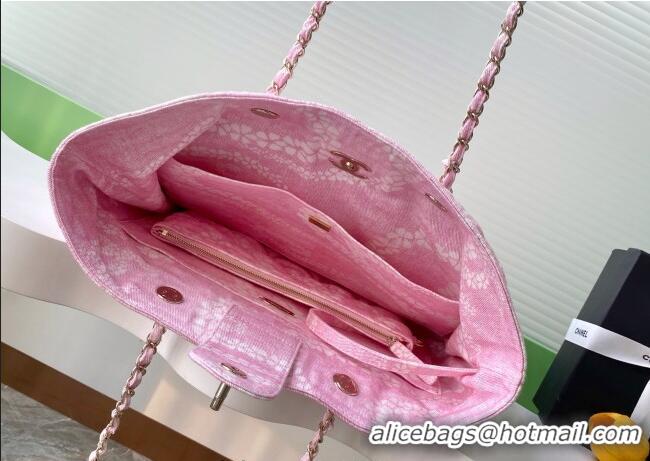 Low Cost Chanel Printed Denim Shopping Bag AS5429 Pink/White 2025