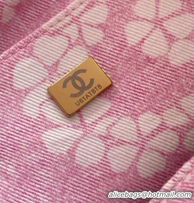 Low Cost Chanel Printed Denim Shopping Bag AS5429 Pink/White 2025