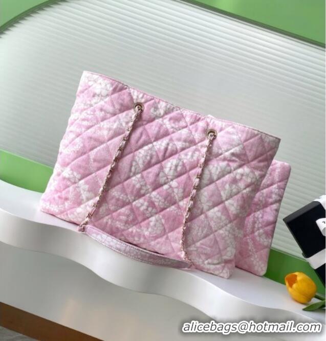 Low Cost Chanel Printed Denim Shopping Bag AS5429 Pink/White 2025