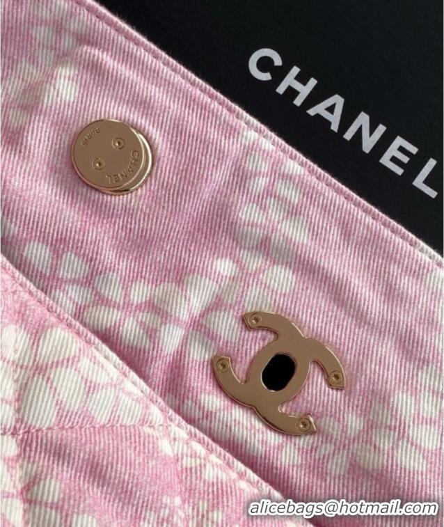 Low Cost Chanel Printed Denim Shopping Bag AS5429 Pink/White 2025
