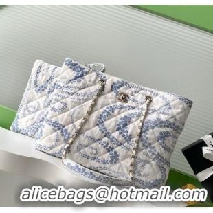 Unique Grade Chanel Printed Denim Shopping Bag AS5429 White/Blue 2025