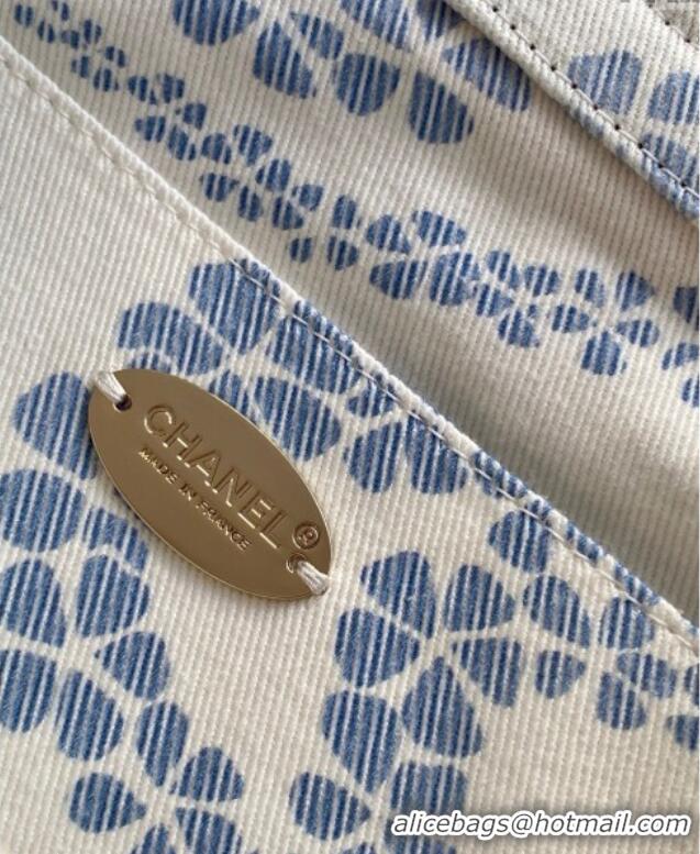 Unique Grade Chanel Printed Denim Shopping Bag AS5429 White/Blue 2025