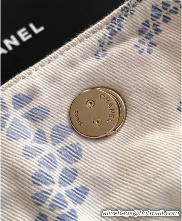 Unique Grade Chanel Printed Denim Shopping Bag AS5429 White/Blue 2025
