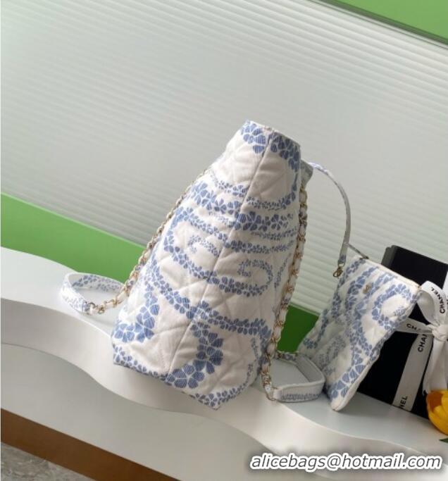 Unique Grade Chanel Printed Denim Shopping Bag AS5429 White/Blue 2025