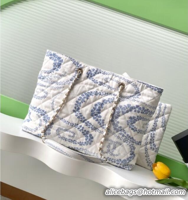 Unique Grade Chanel Printed Denim Shopping Bag AS5429 White/Blue 2025