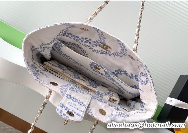 Unique Grade Chanel Printed Denim Shopping Bag AS5429 White/Blue 2025