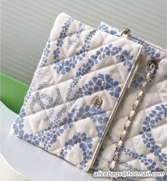 Unique Grade Chanel Printed Denim Shopping Bag AS5429 White/Blue 2025
