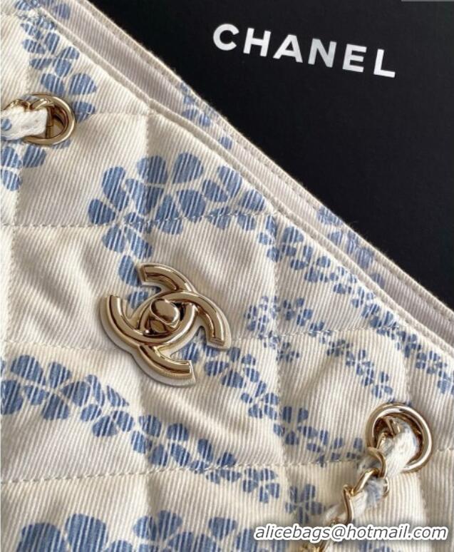 Unique Grade Chanel Printed Denim Shopping Bag AS5429 White/Blue 2025