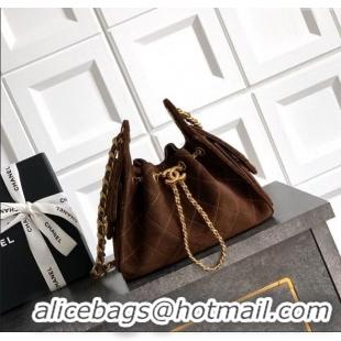 Well Crafted Chanel 25 Mini Hobo Handbag in Suede AS5631 Dark Brown 2025