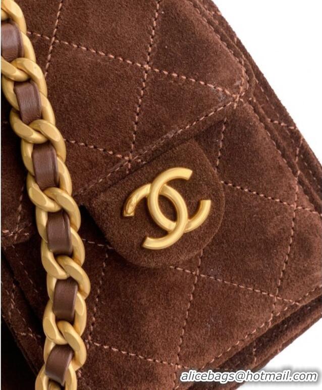 Well Crafted Chanel 25 Mini Hobo Handbag in Suede AS5631 Dark Brown 2025