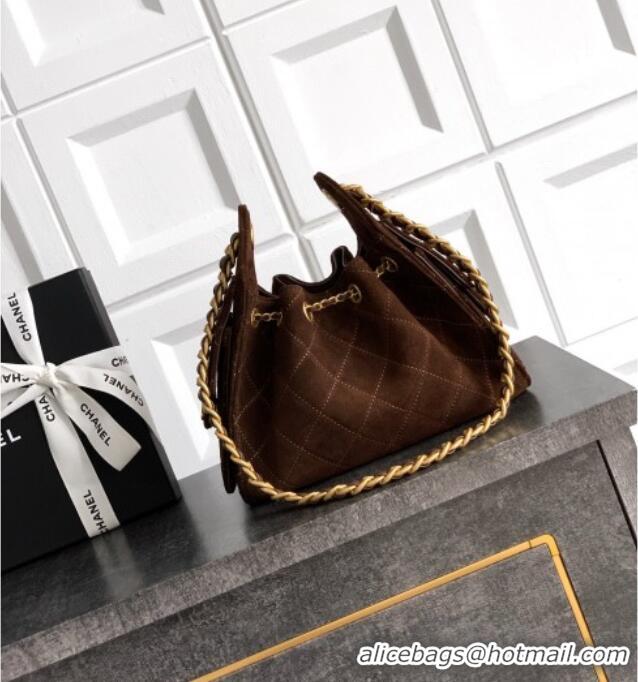 Well Crafted Chanel 25 Mini Hobo Handbag in Suede AS5631 Dark Brown 2025