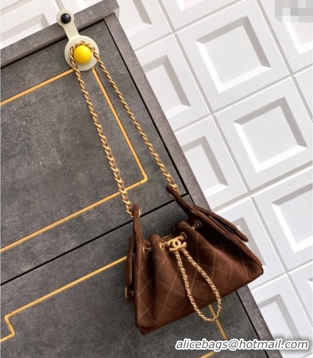 Well Crafted Chanel 25 Mini Hobo Handbag in Suede AS5631 Dark Brown 2025