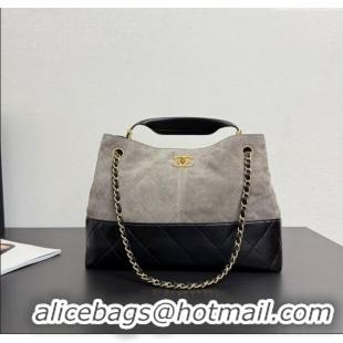 Top Grade Chanel Suede & Lambskin Small Shopping Bag AS5634 Grey/Black 2025