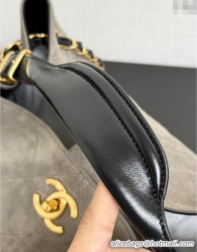 Top Grade Chanel Suede & Lambskin Small Shopping Bag AS5634 Grey/Black 2025