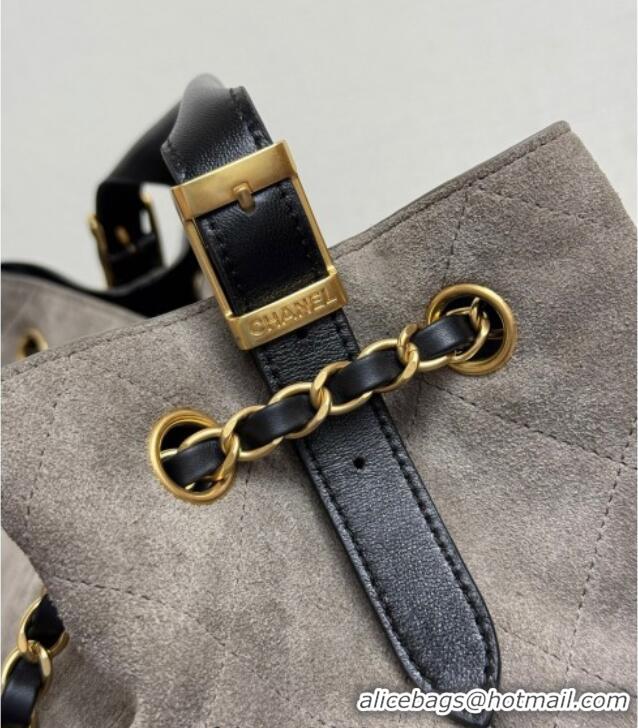 Top Grade Chanel Suede & Lambskin Small Shopping Bag AS5634 Grey/Black 2025