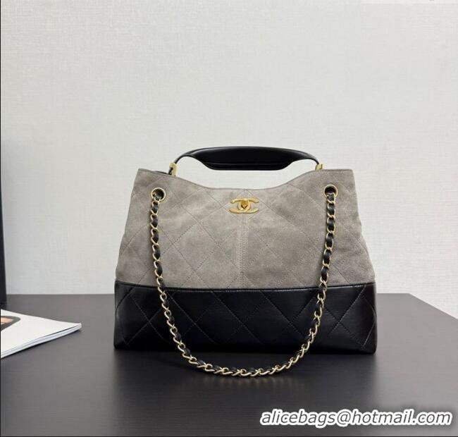 Top Grade Chanel Suede & Lambskin Small Shopping Bag AS5634 Grey/Black 2025