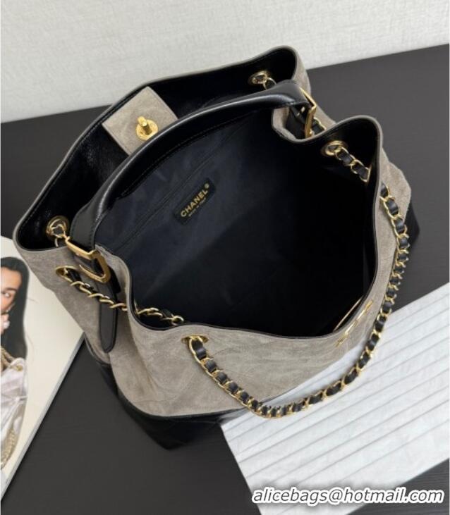 Top Grade Chanel Suede & Lambskin Small Shopping Bag AS5634 Grey/Black 2025