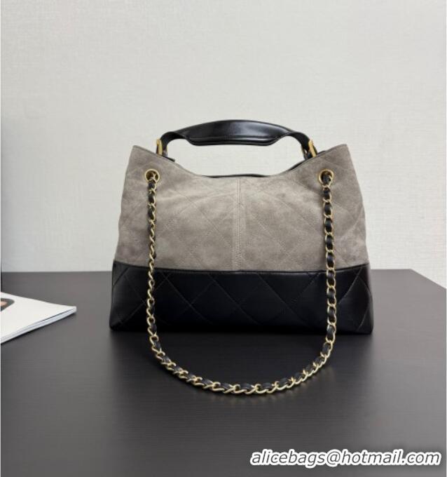 Top Grade Chanel Suede & Lambskin Small Shopping Bag AS5634 Grey/Black 2025