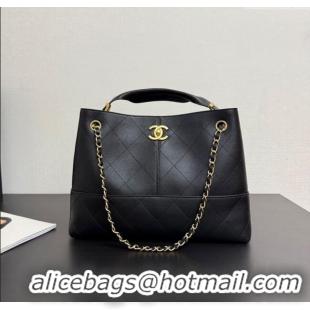 Best Price Chanel Calfskin Leather Small Shopping Bag AS5634 Black 2025