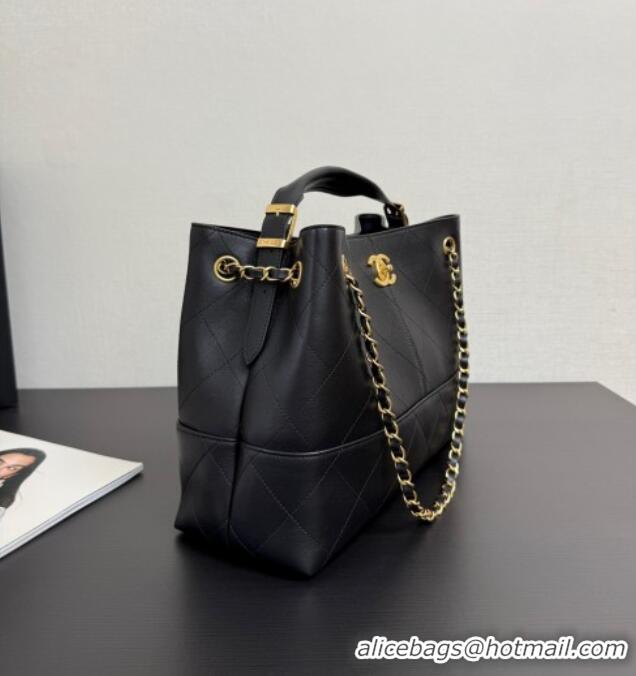Best Price Chanel Calfskin Leather Small Shopping Bag AS5634 Black 2025