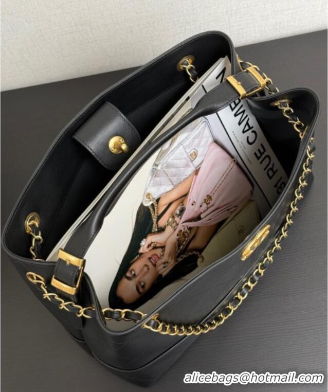 Best Price Chanel Calfskin Leather Small Shopping Bag AS5634 Black 2025