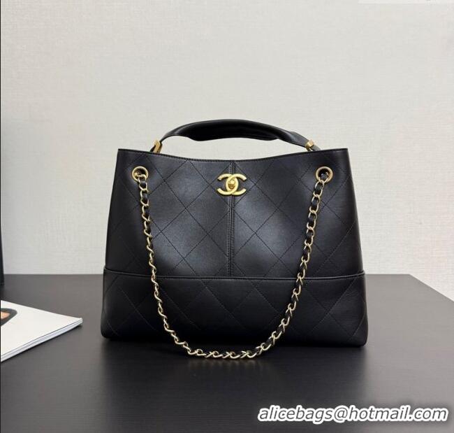 Best Price Chanel Calfskin Leather Small Shopping Bag AS5634 Black 2025