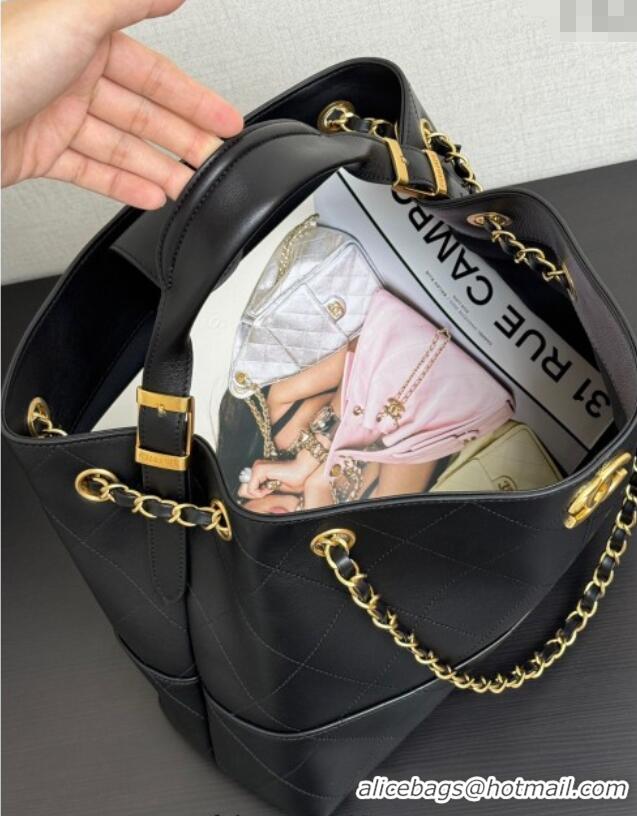 Best Price Chanel Calfskin Leather Small Shopping Bag AS5634 Black 2025