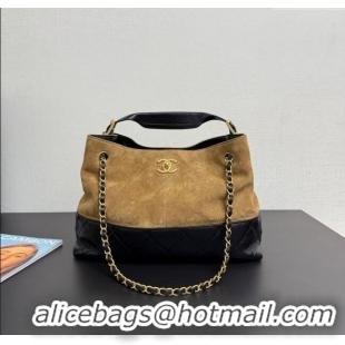 Famous Brand Chanel Suede & Lambskin Small Shopping Bag AS5634 Beige/Black 2025