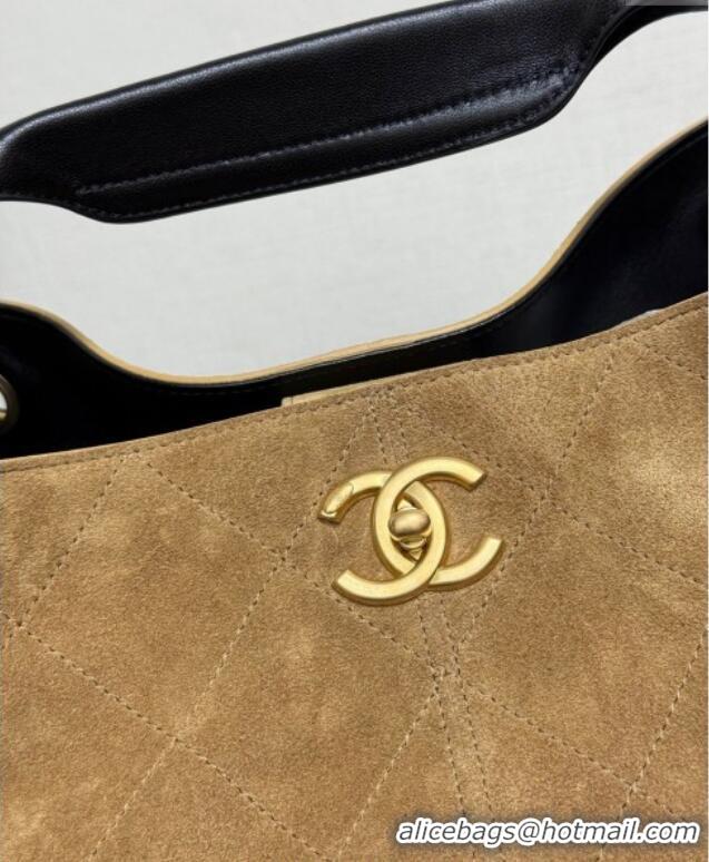 Famous Brand Chanel Suede & Lambskin Small Shopping Bag AS5634 Beige/Black 2025