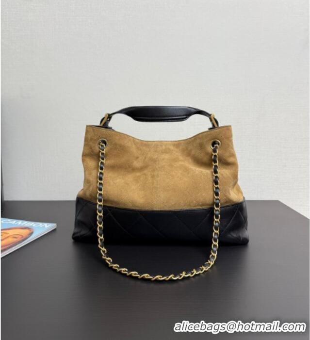 Famous Brand Chanel Suede & Lambskin Small Shopping Bag AS5634 Beige/Black 2025