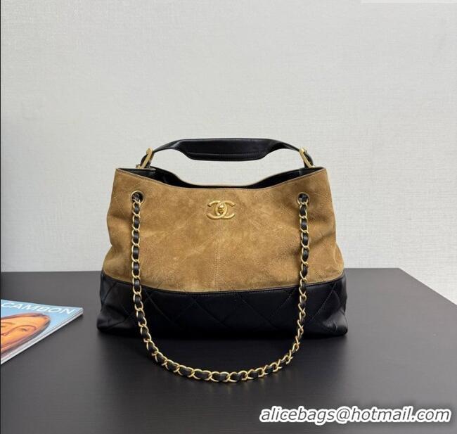 Famous Brand Chanel Suede & Lambskin Small Shopping Bag AS5634 Beige/Black 2025