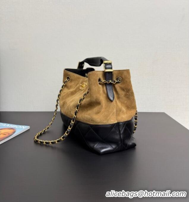 Famous Brand Chanel Suede & Lambskin Small Shopping Bag AS5634 Beige/Black 2025