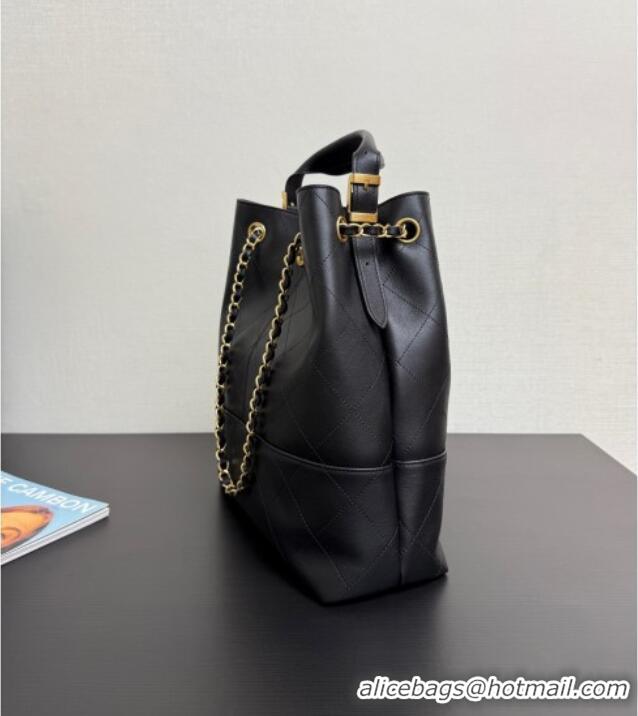 Top Design Chanel Calfskin Leather Small Shopping Bag 99485 Black 2025