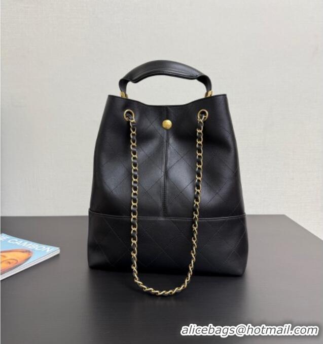 Top Design Chanel Calfskin Leather Small Shopping Bag 99485 Black 2025