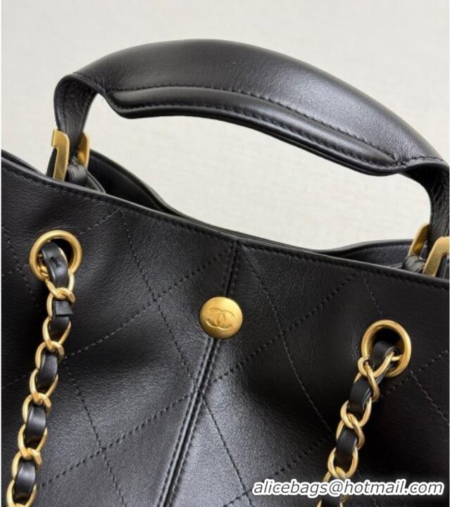 Top Design Chanel Calfskin Leather Small Shopping Bag 99485 Black 2025