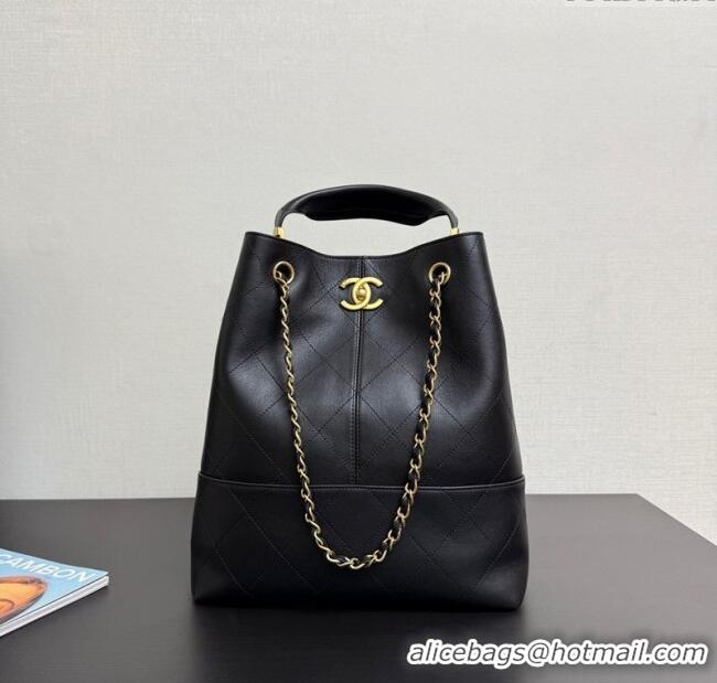 Top Design Chanel Calfskin Leather Small Shopping Bag 99485 Black 2025