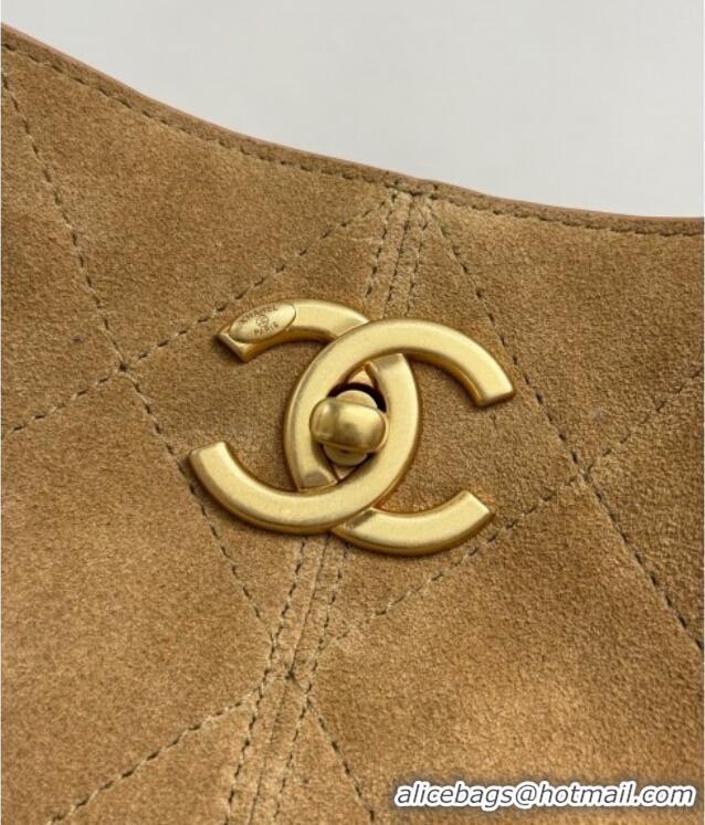 Top Design Chanel Suede & Lambskin Small Shopping Bag 99485 Beige/Black 2025