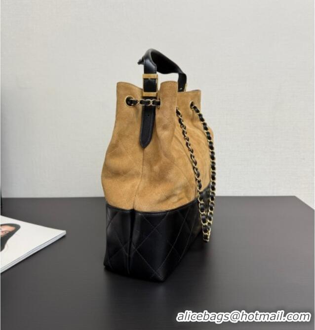 Top Design Chanel Suede & Lambskin Small Shopping Bag 99485 Beige/Black 2025