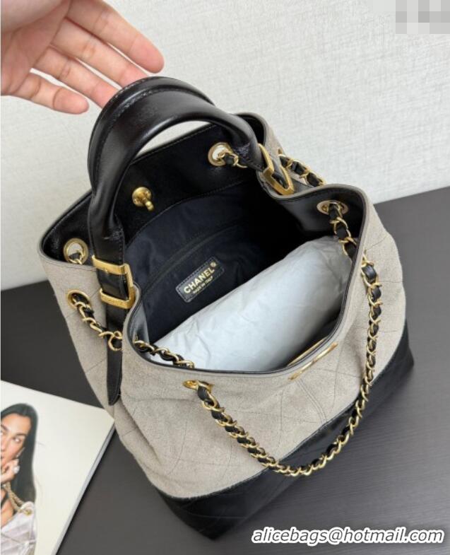 Big Discount Chanel Suede & Lambskin Small Shopping Bag 99485 Grey/Black 2025